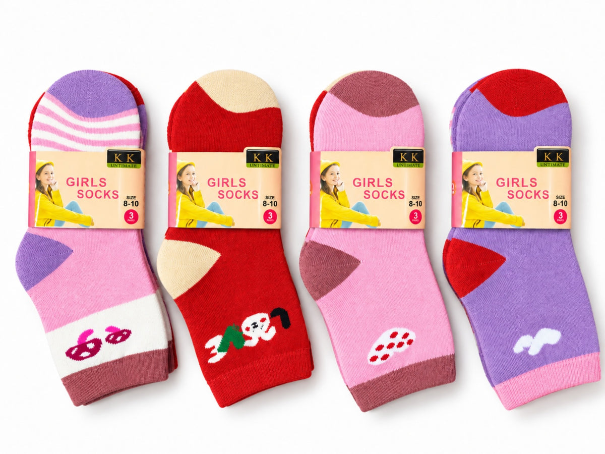 Girls' Winter Socks – 12 Pairs (Ages 8–10 Years)
