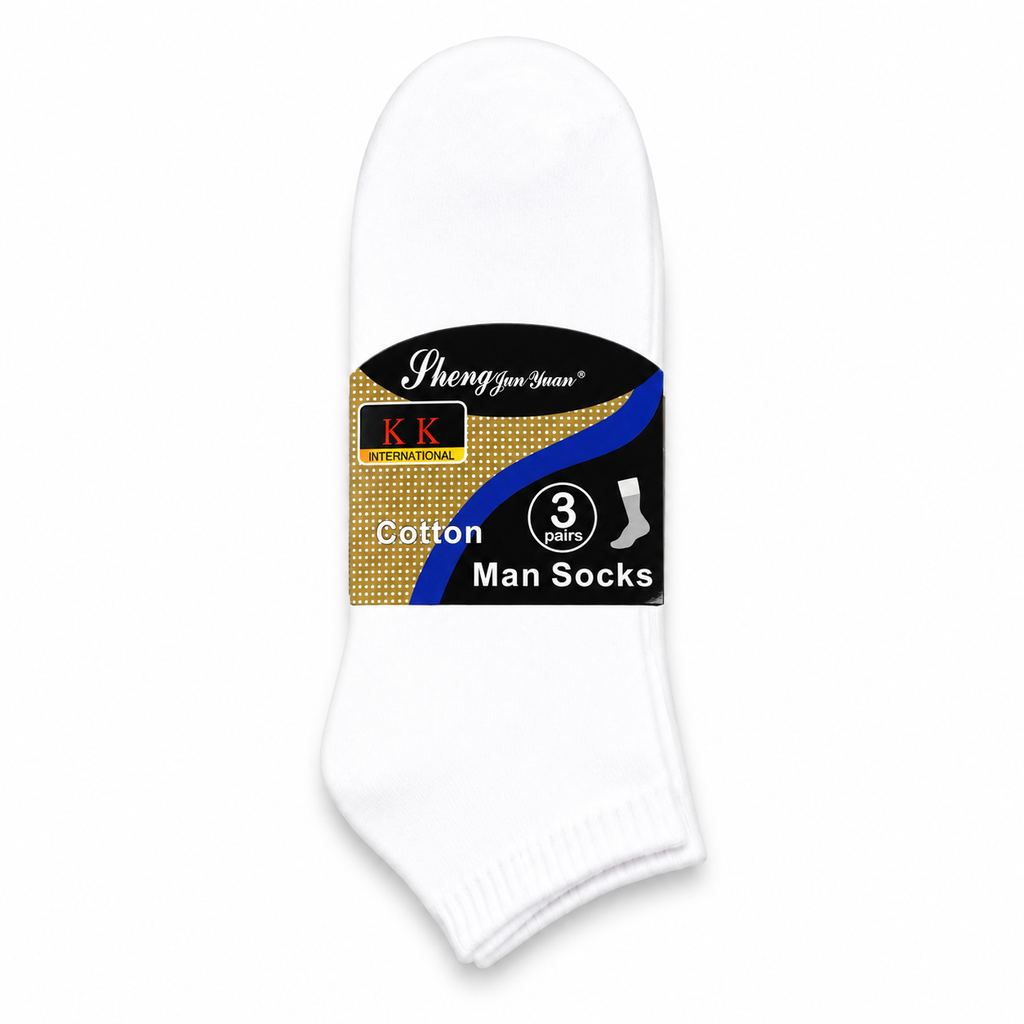 W-2 single 3-pair pack of men's white summer cotton ankle socks