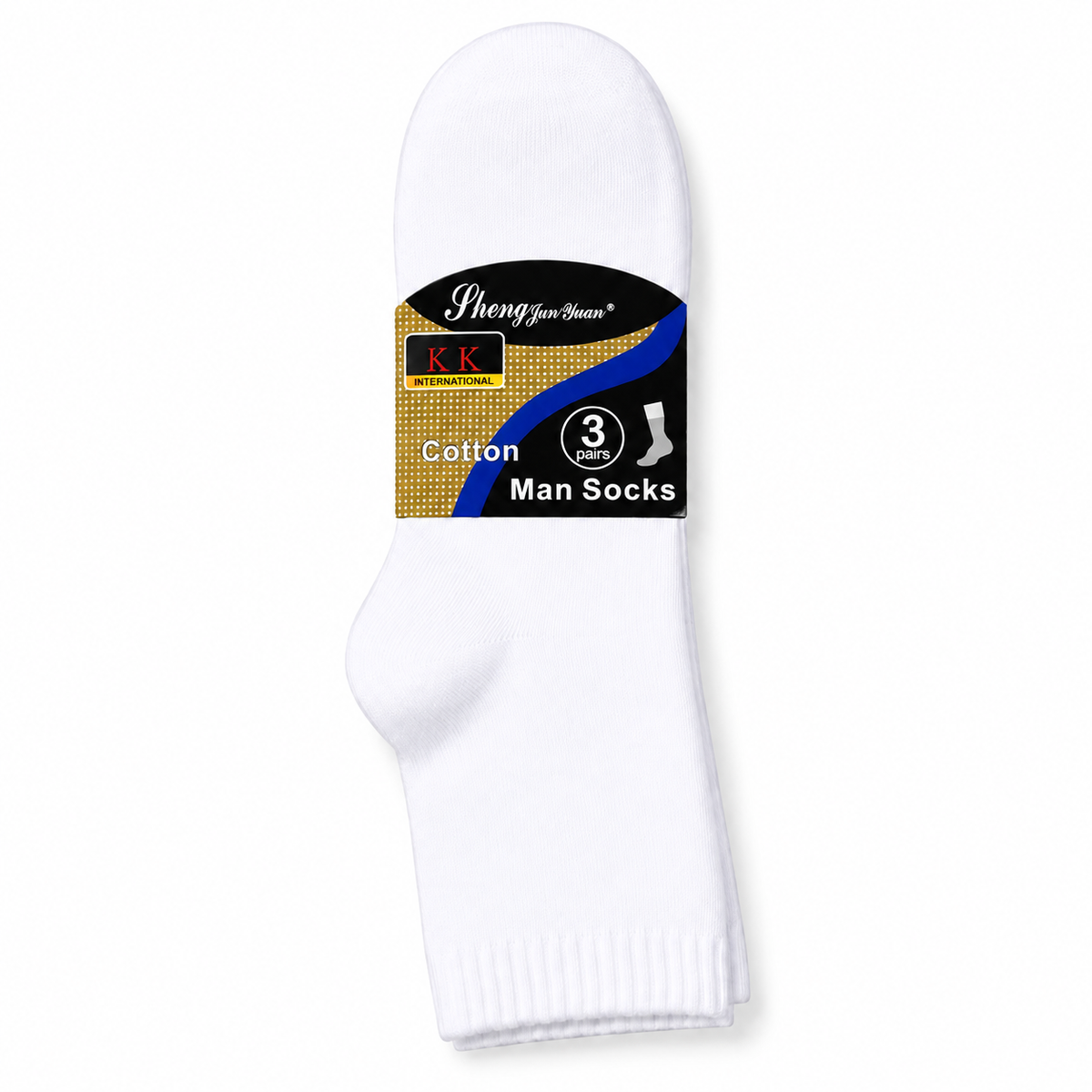 Single 3-pair pack of W-5 men's white summer long socks with smooth aligned upper