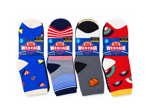 Boys' warm winter socks, size 8-10; four 3-pair packs shown