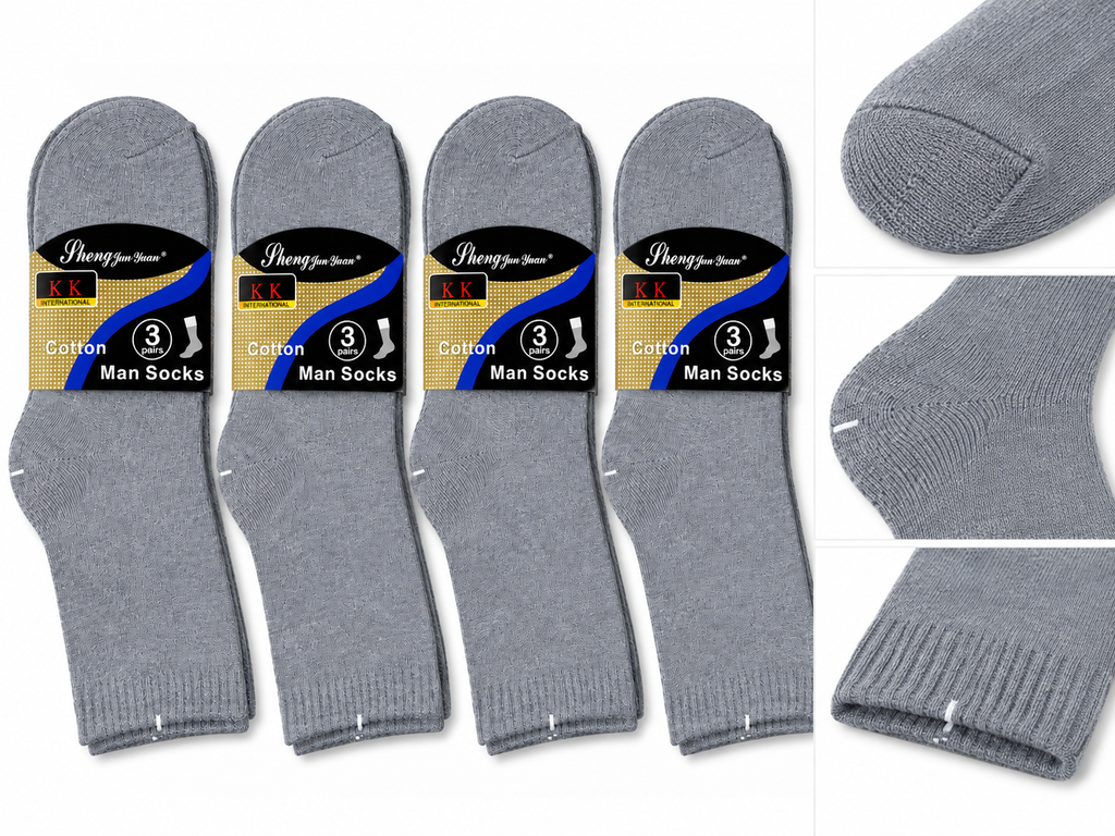 Grey long socks heel toe and cuff construction