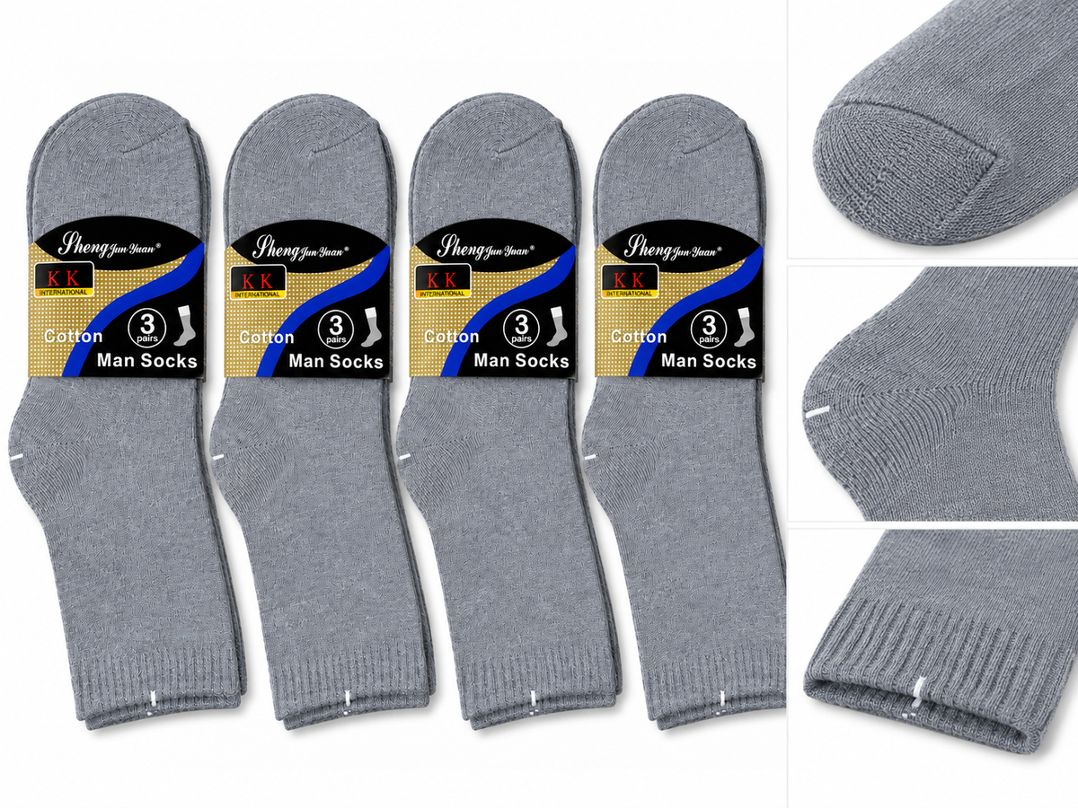 Grey long socks heel toe and cuff construction