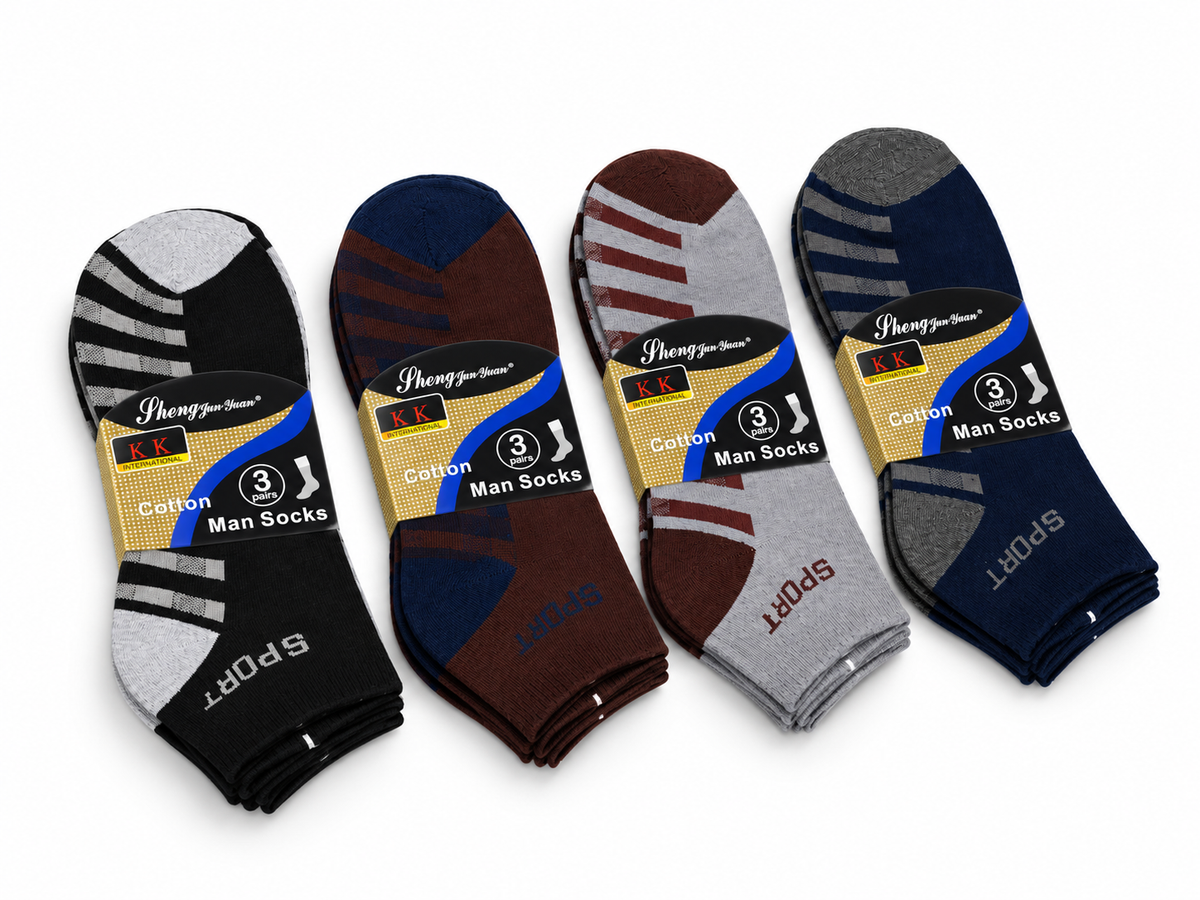 Men's striped sport cotton ankle socks — full product view