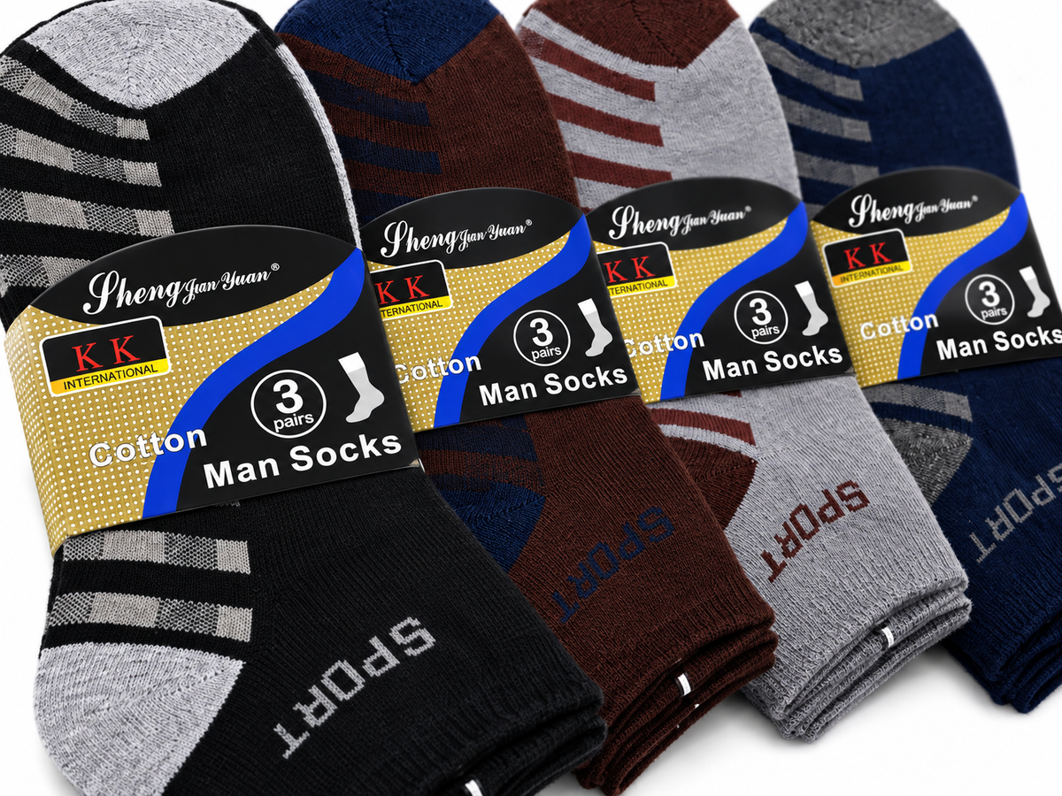 Men's striped sport cotton ankle socks — fabric close-up