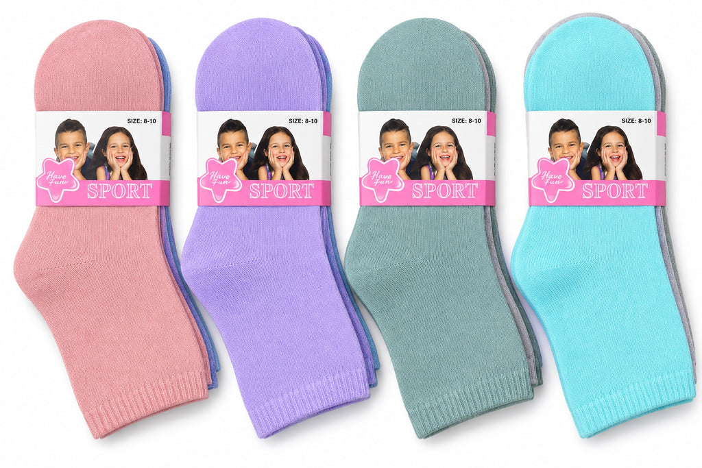 Girls' winter thick socks — 12 pairs — ages 8–10 years