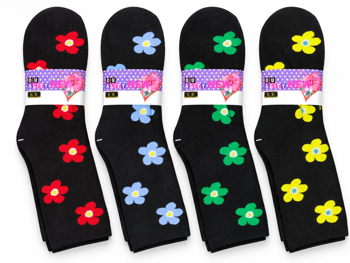 Women's Winter Thick Crew Socks – Colorful Flower Collection – 12 Pair Pack
