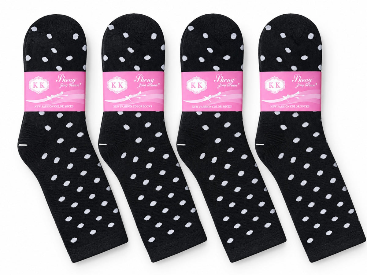 Women's Winter Thick Crew Socks – White Dot Black Collection – 12 Pair Pack
