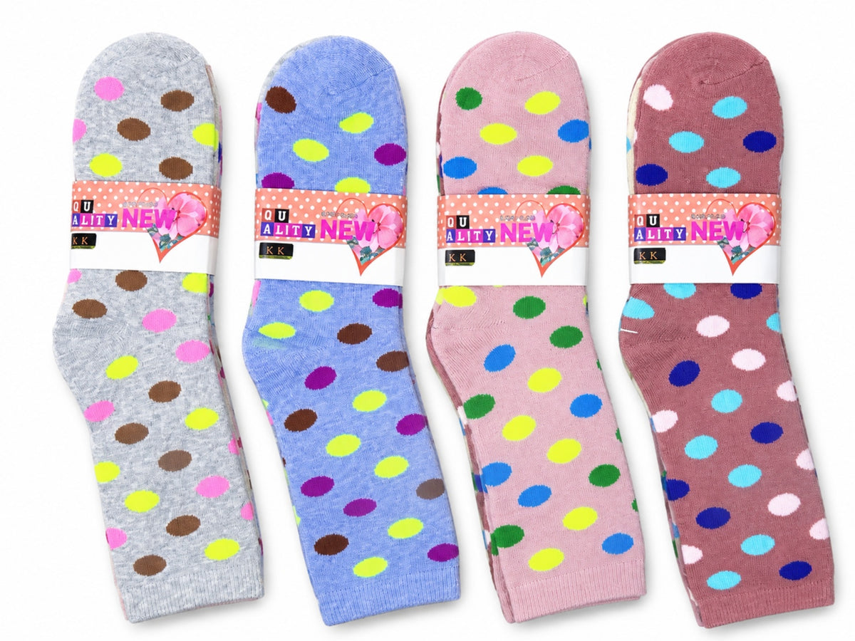 Women's Winter Thick Crew Socks – Pastel Dot Grey Collection – 12 Pair Pack