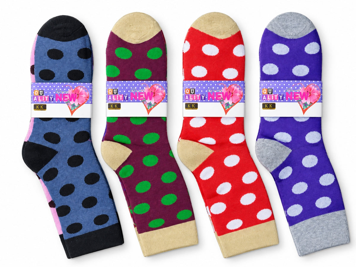 Women's Winter Thick Crew Socks – Bold Polka Dot Collection – 12 Pair Pack