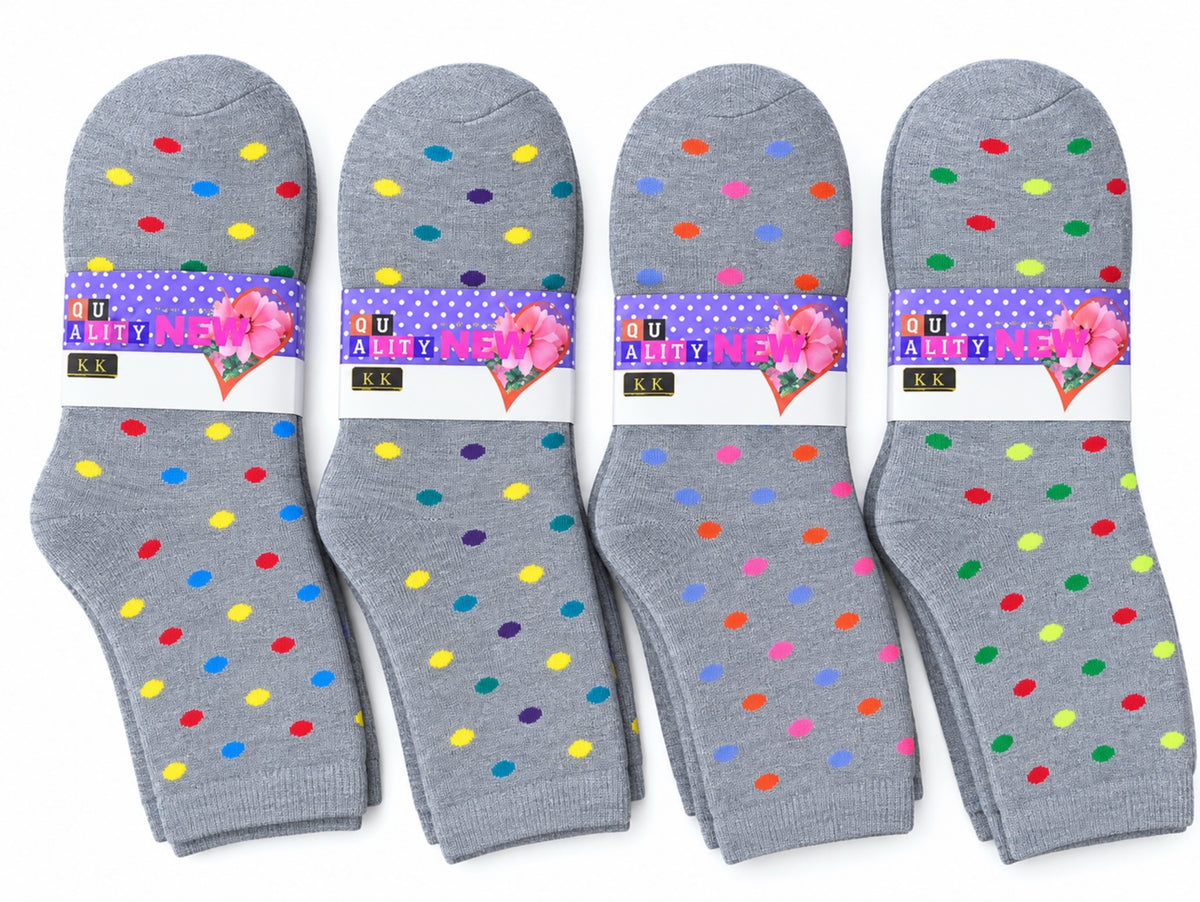 Women's Winter Thick Crew Socks – Confetti Dot Grey Collection – 12 Pair Pack