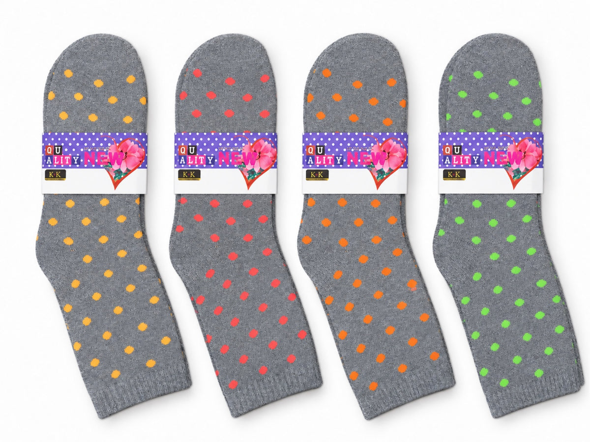Women's Winter Thick Crew Socks – Tiny Color Dot Grey Collection – 12 Pair Pack