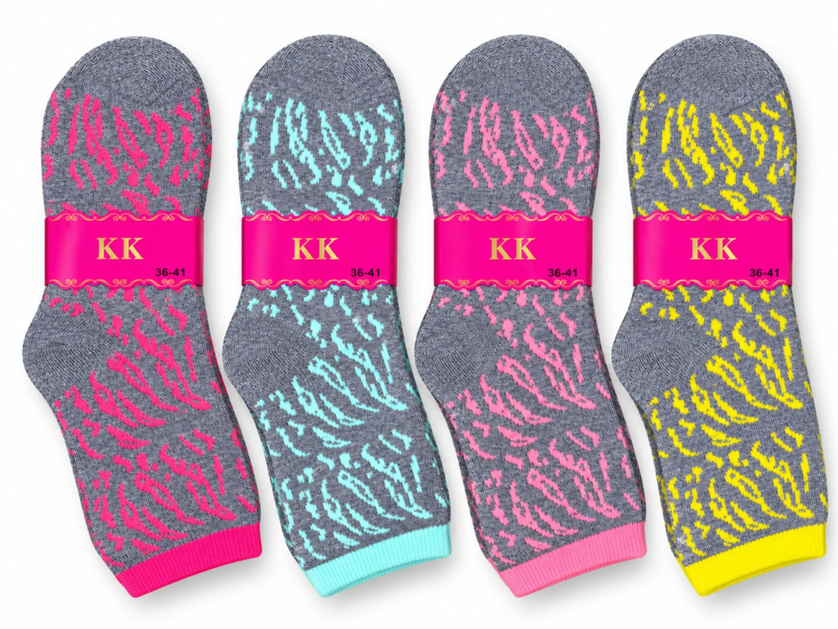 Women's Winter Thick Crew Socks – Bright Zebra Collection – 12 Pair Pack