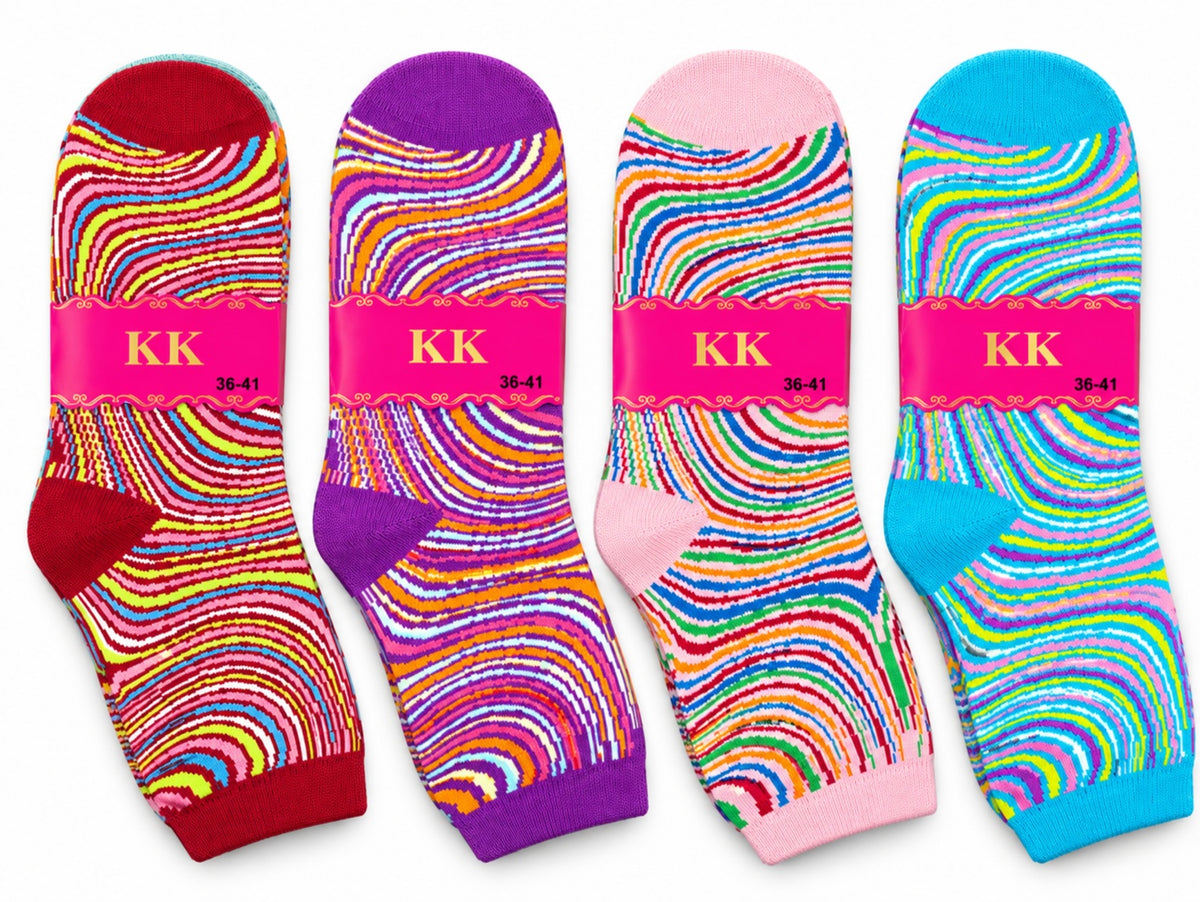 Women's Winter Thick Crew Socks – Swirl Stripe Collection – 12 Pair Pack