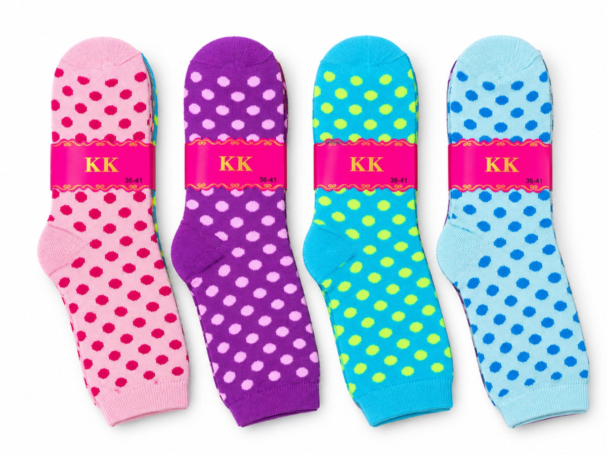 Women's Winter Thick Crew Socks – Bright Polka Dot Collection – 12 Pair Pack