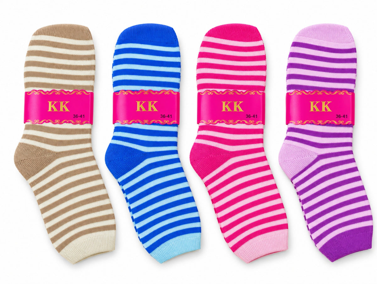 Women's Winter Thick Crew Socks – Fine Pastel Stripe Collection – 12 Pair Pack