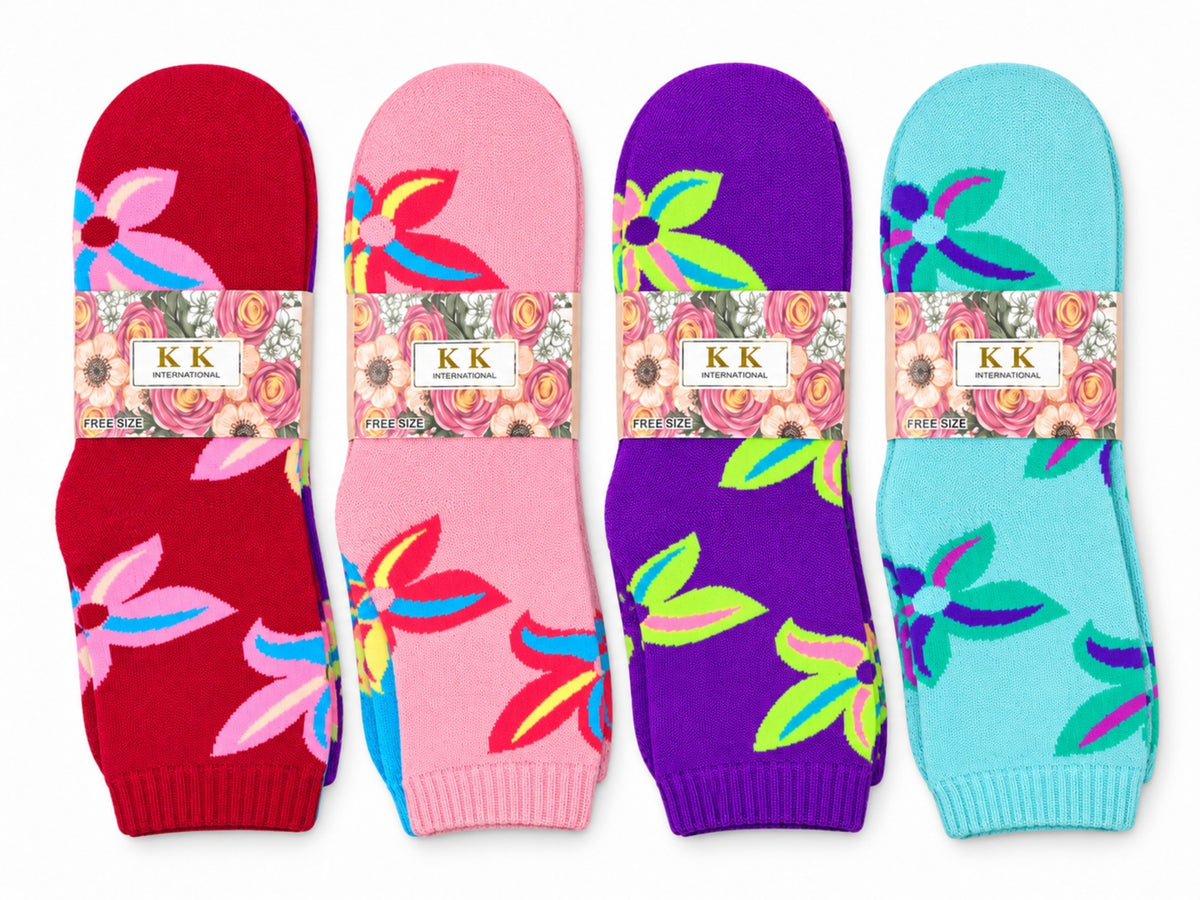 Women's Winter Thick Crew Socks – Floral Vine Collection – 12 Pair Pack