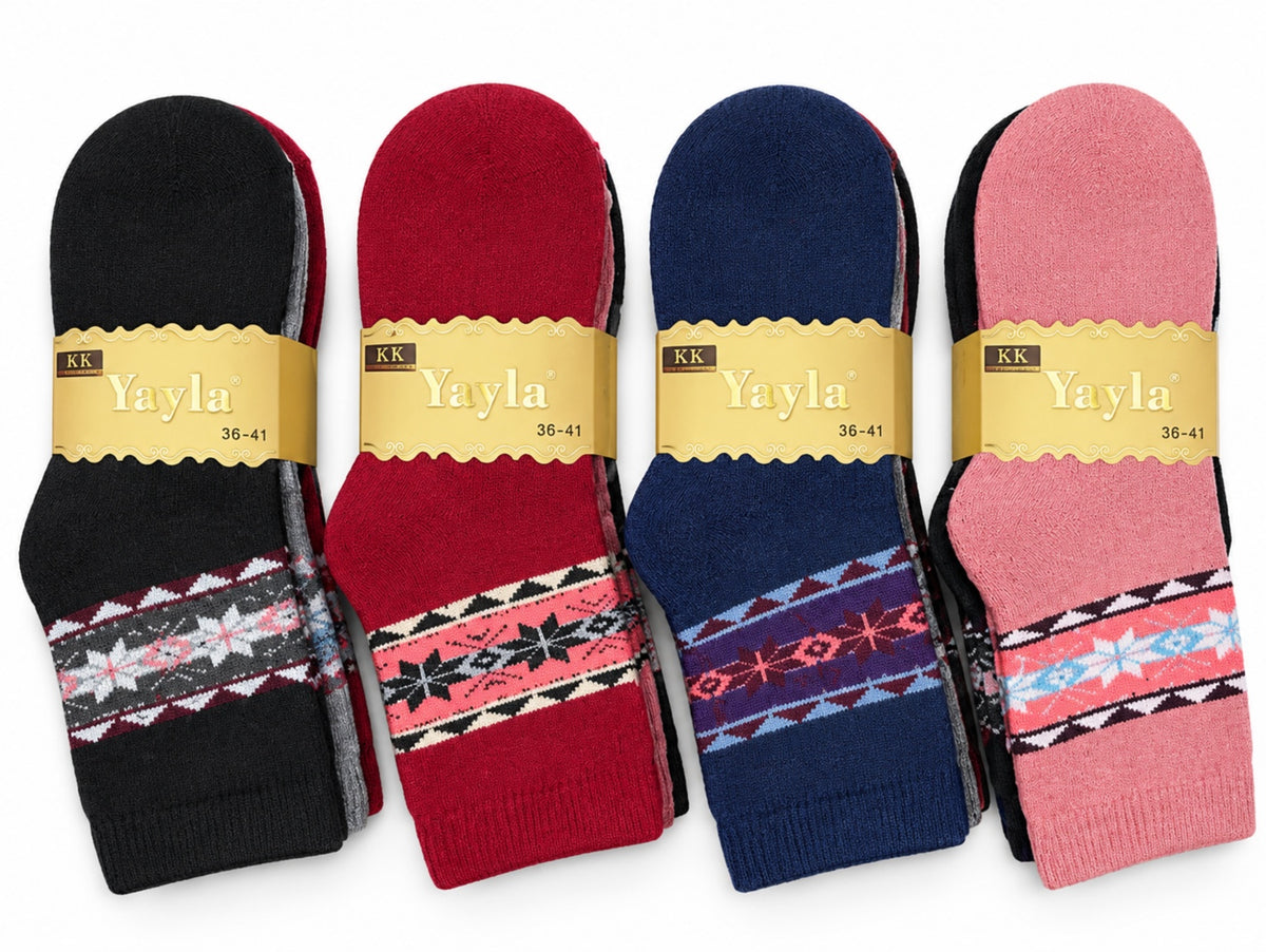 Women's Winter Thick Crew Socks – Nordic Border Collection – 12 Pair Pack