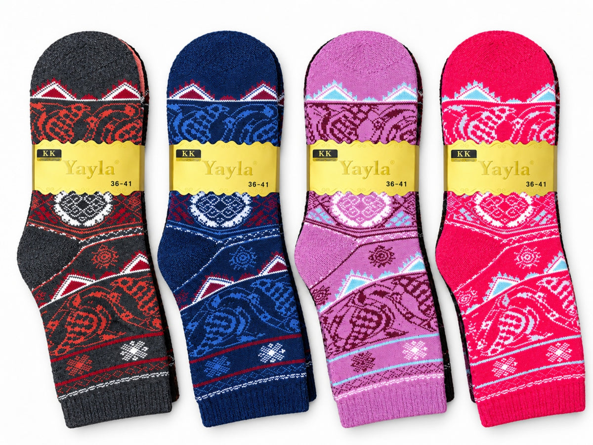 Women's Winter Thick Crew Socks – Nordic Heart Collection – 12 Pair Pack