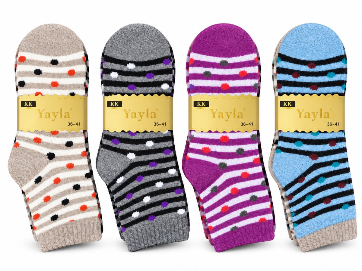 Women's Winter Thick Crew Socks – Pastel Stripe Collection – 12 Pair Pack