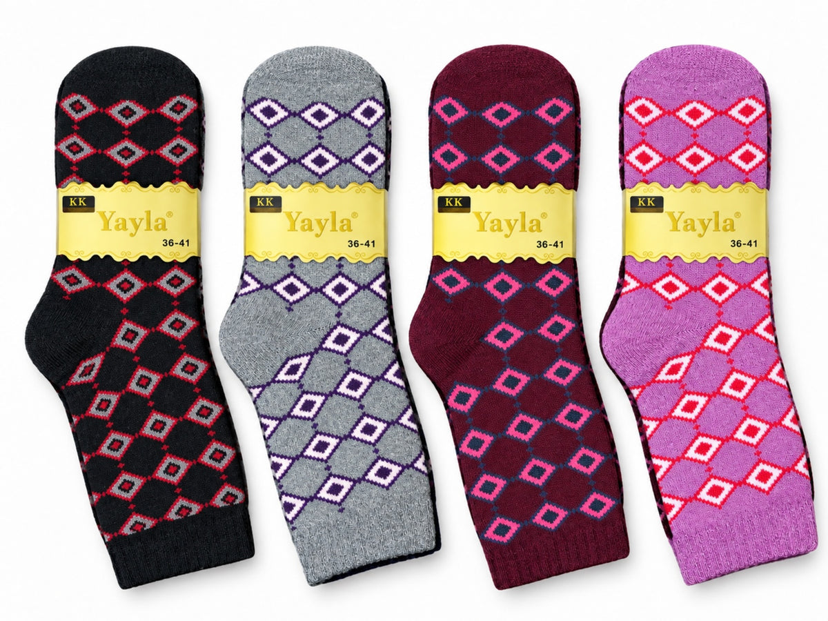Women's Winter Thick Crew Socks – Diamond Heart Collection – 12 Pair Pack