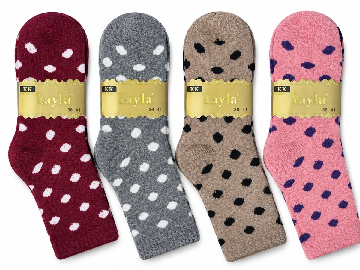 Women's Winter Thick Crew Socks – Classic Polka Dot Collection – 12 Pair Pack
