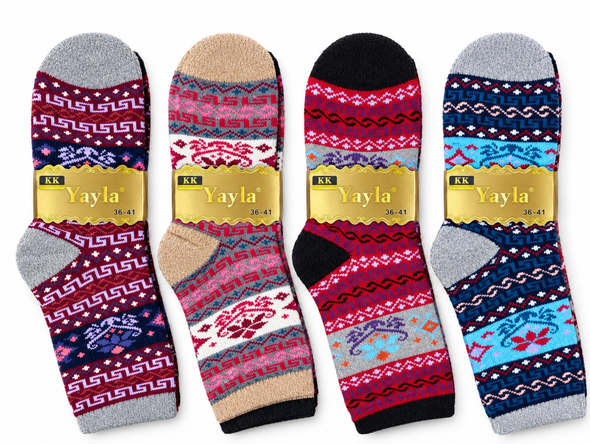 Women's Winter Thick Crew Socks – Colorful Nordic Collection – 12 Pair Pack