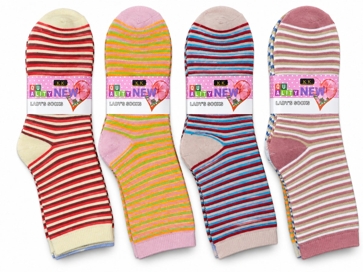 Women's Winter Thick Crew Socks – Fine Rainbow Stripe Collection – 12 Pair Pack