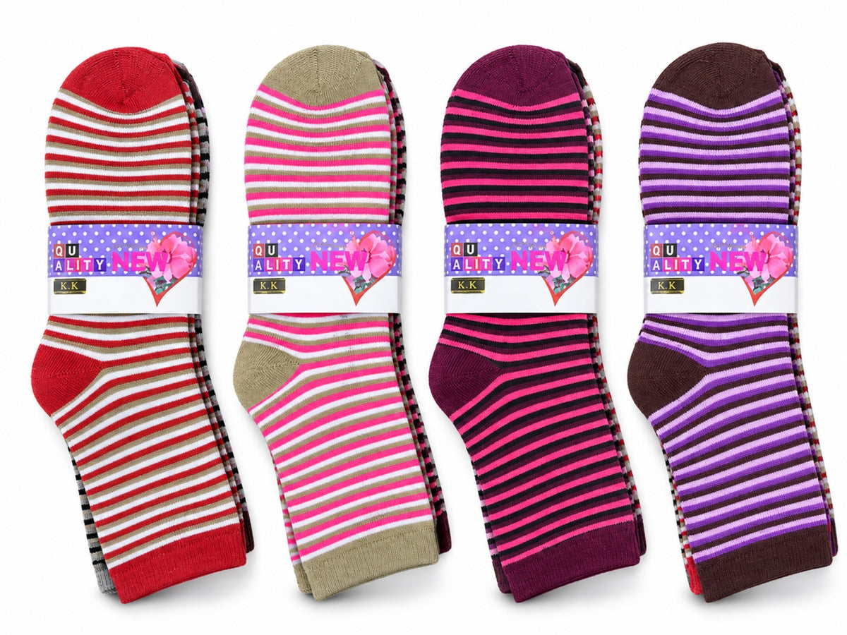 Women's Winter Thick Crew Socks – Bold Stripe Collection – 12 Pair Pack
