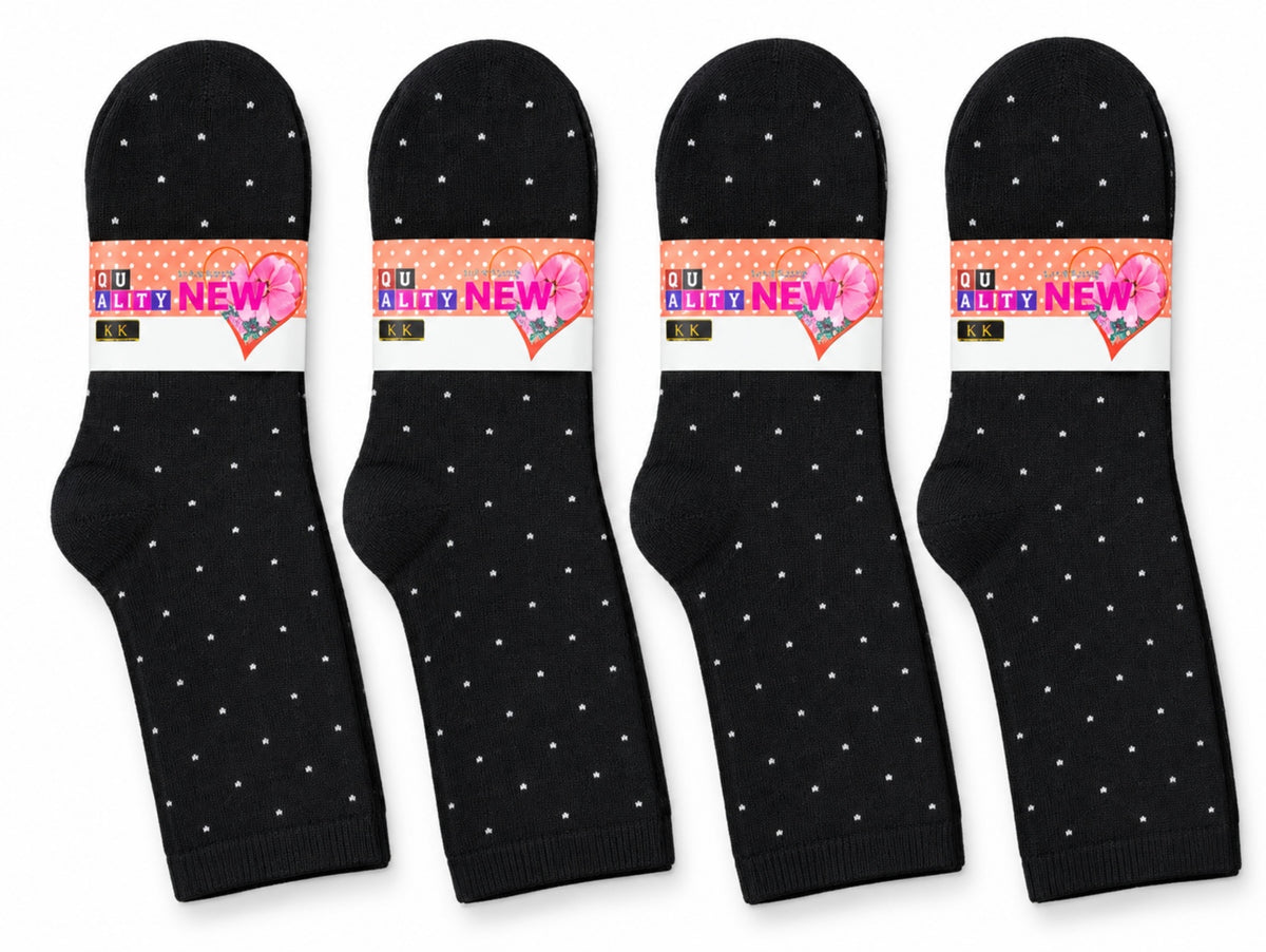 Women's Winter Thick Crew Socks – Mini Dot Black Collection – 12 Pair Pack