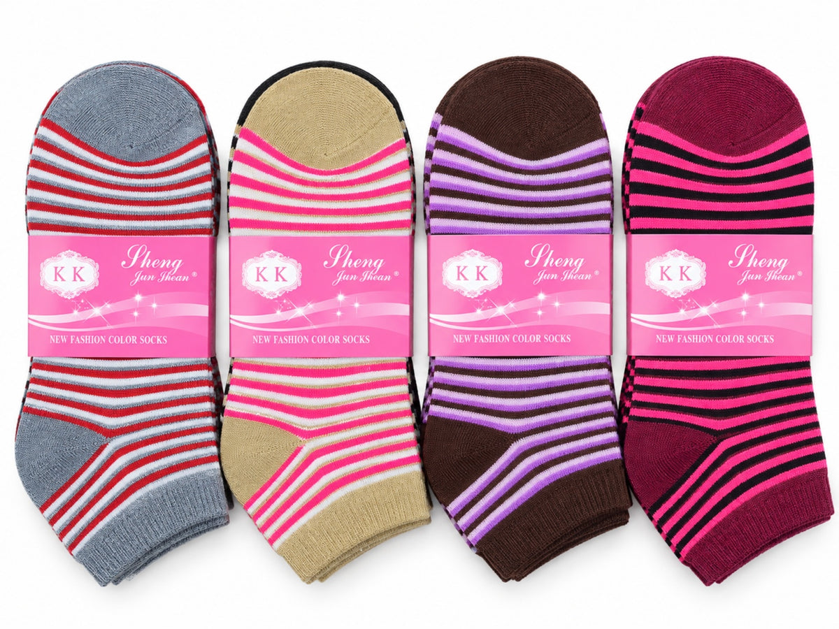 Ladies' thick winter socks - bold color stripes - 12 pairs