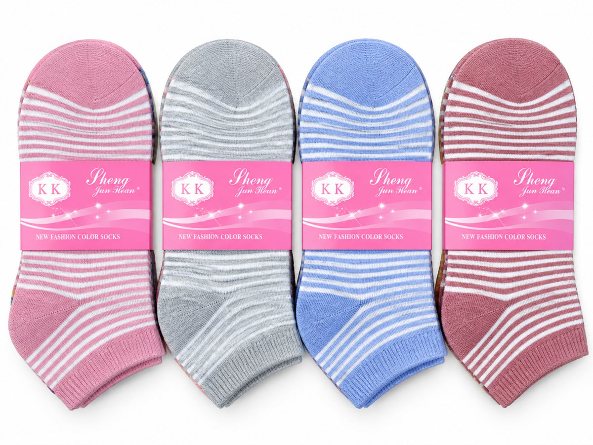 Ladies' thick winter socks - pastel pinstripes - 12 pairs