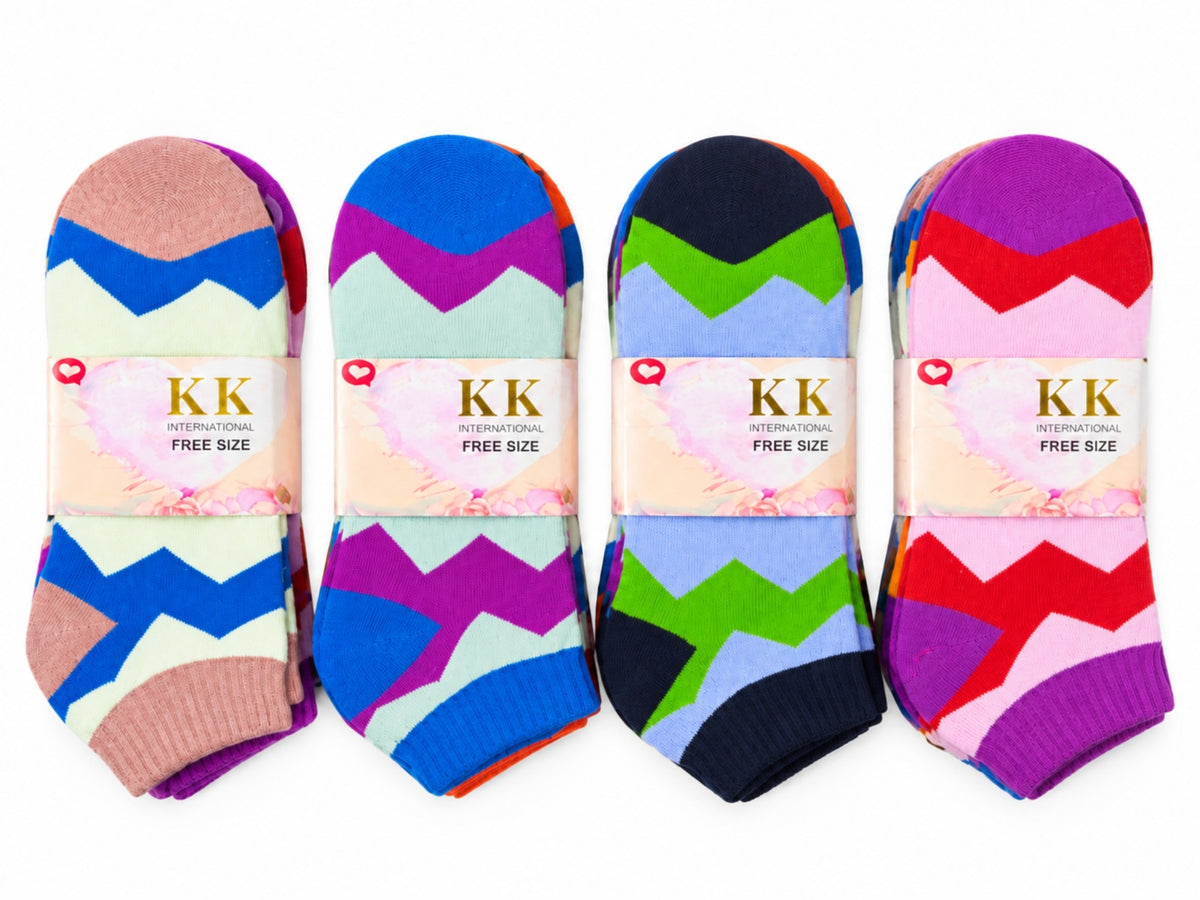 Ladies' thick winter socks - colorblock chevron - 12 pairs - Free Size