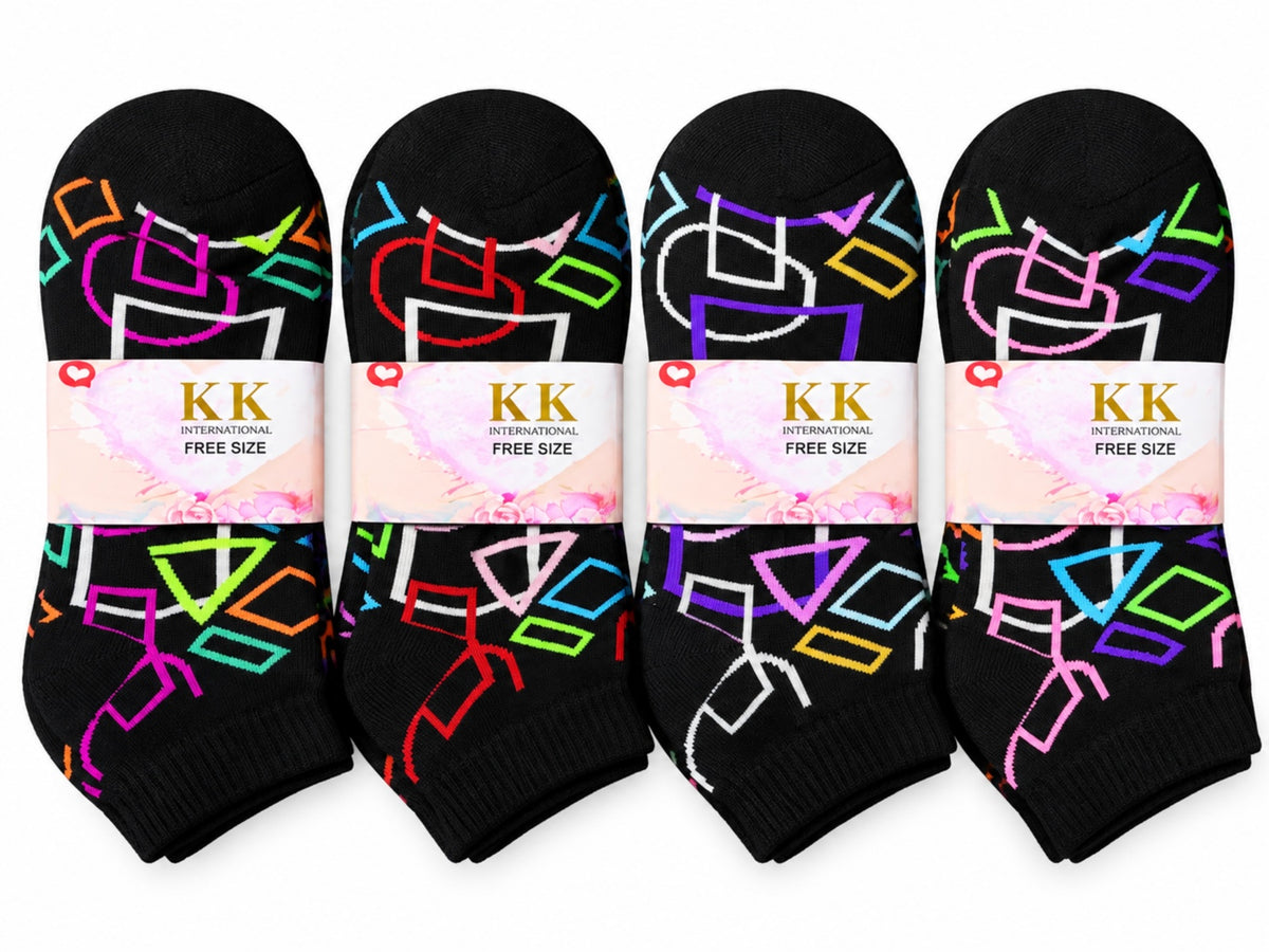 Ladies' thick winter socks, Colorful Geometric, 12 pairs, free size