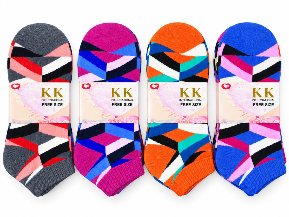 Ladies' thick winter socks - geometric colorblock - 12 pairs - Free Size