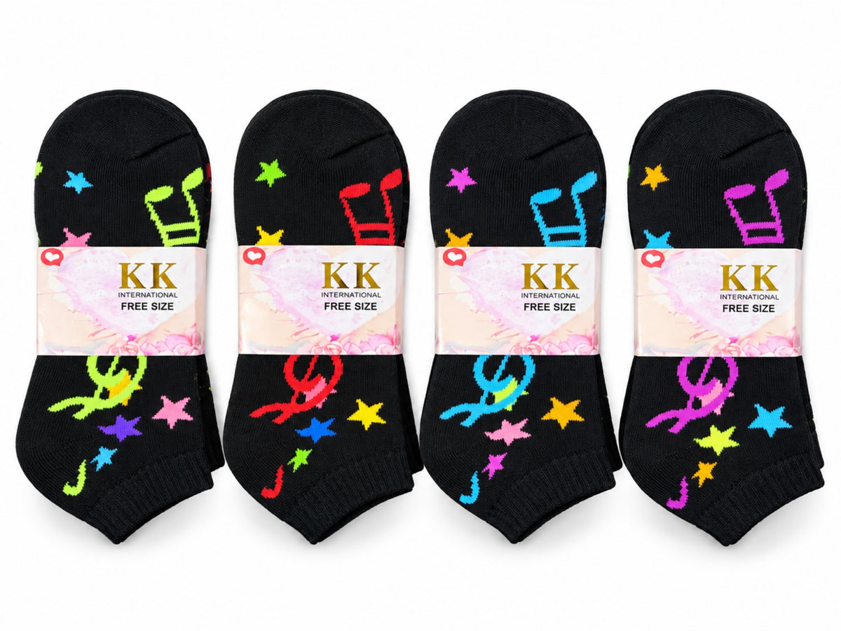 Ladies' thick winter socks, Neon Star Print, 12 pairs, free size